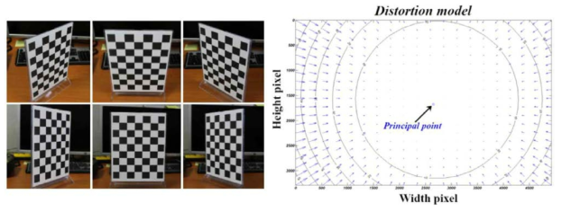 카메라 내부표정 왜곡보정을 위한 영상 왜곡모델 계산
