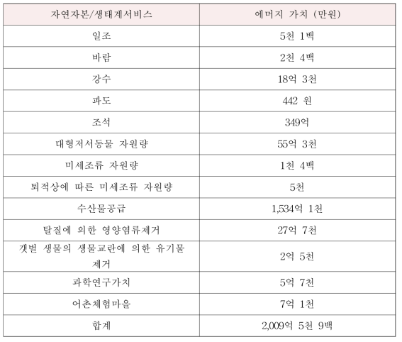 곰소만의 에머지 가치 평가 결과