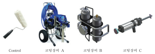 실험변수 : 수중코팅장비 4종