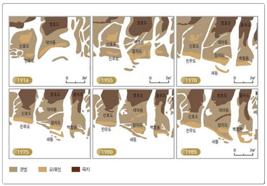 Morphologic changes barrier islands in Nakdong River Estuary