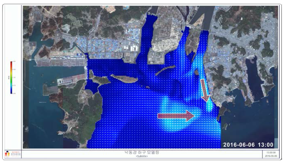 Result of MOHID numerical model for slack tide at 13:00 June 6 2016