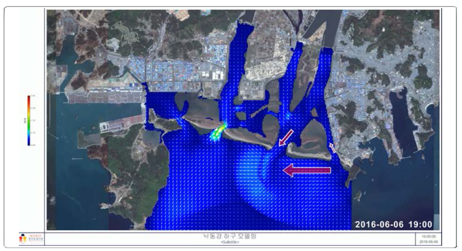 Result of MOHID numerical model for slack tide at 19:00 June 6 2016