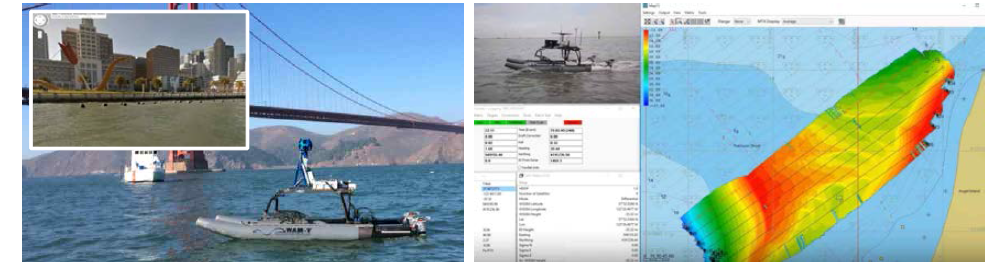 Google Trekker 이용 해안선 촬영(Coastal view; 좌)과 MBES 이용 라쿤 해협 정밀수심 측량(우)