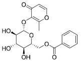 maltol β-D-glucopyranoside 6′-O-benzoate 의 구조