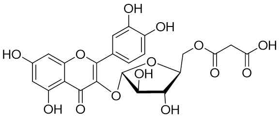 quercetin 3-O-(6″-O-malonyl)-α-L-arabinofuranoside 의 구조