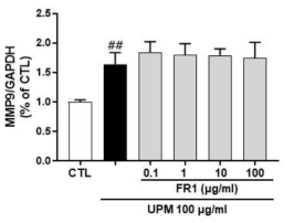 미세먼지로 유도된 MMP9 mRNA 발현 증가에 대한 FR1의 효과