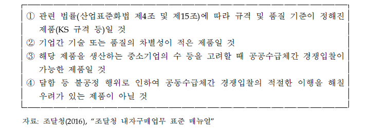 표준제품 지정 요건