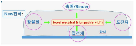 새로운 전도 통로를 갖는 신전극 모식도