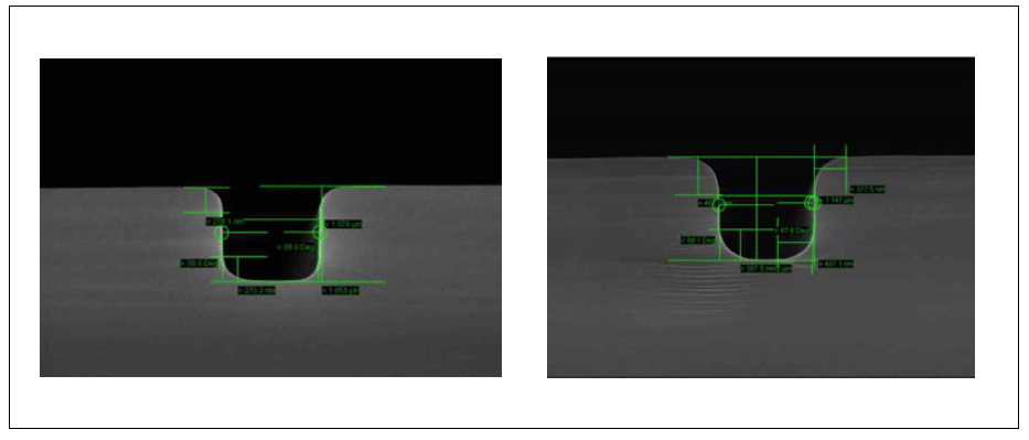 H2 anneal이후 SiC trench profile [ 좌: 1400℃,30min,우: 1400℃,50min ]