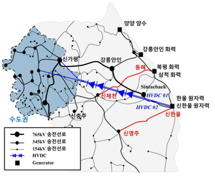 동해안의 송전망 구성도