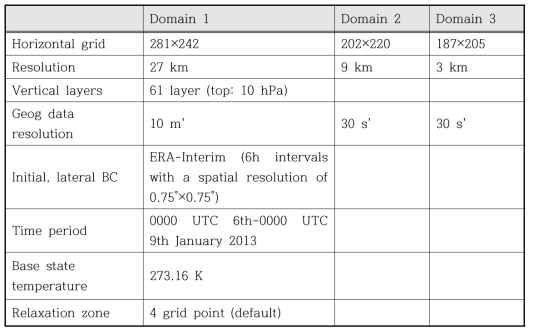 Summary of the model configuration