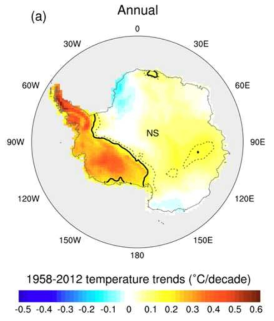 지난 50여년 간 남극의 기온변화 경향 (Nicolas and Bromwich, 2014)