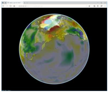 webGL-Earth를 이용하여 개발된 웹브라우저 기반 3차원 인터랙티브 3차원 구체에 투영된 지면 대기온도 편차