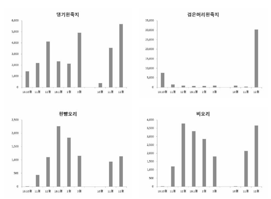 (계속) 오리과 조류의 종별 도래 현황