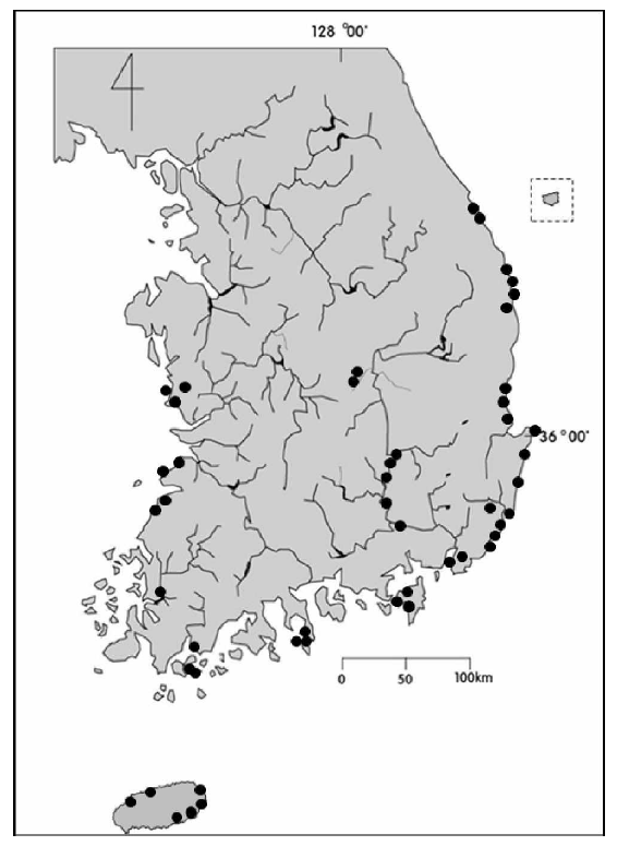 2019년 돌말류 채집 지점을 표시한 지도