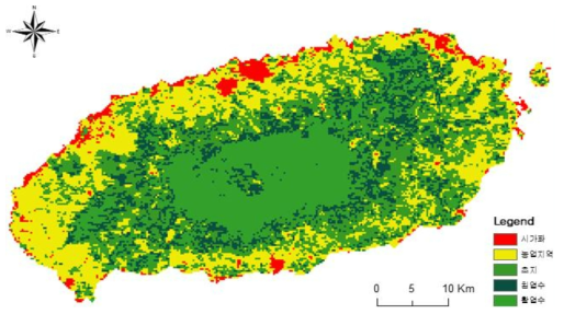 2003년 MODIS 침엽수, 활엽수 중분류 토지 피복도