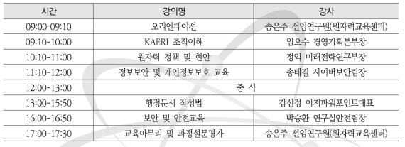 외부인력 신입직원교육 일정