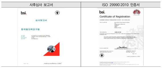 ISO 국제인증 사후심사 보고서 및 인증서