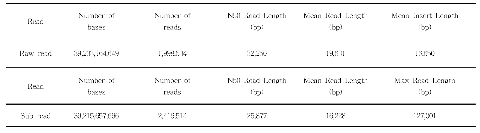 Pacbio sequencing 결과 summary