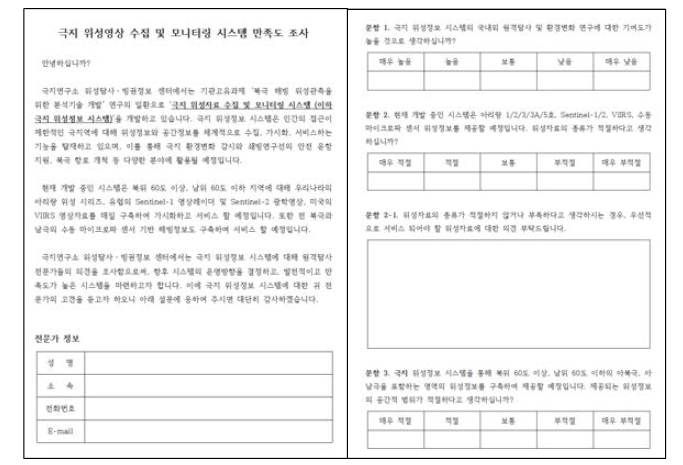 해빙위성정보 서비스 만족도 조사 양식