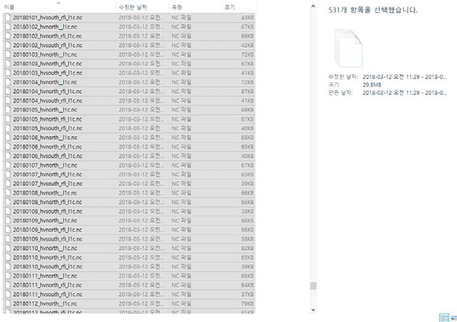 북극 해빙두께 위성정보 DB 구축 화면: 531건