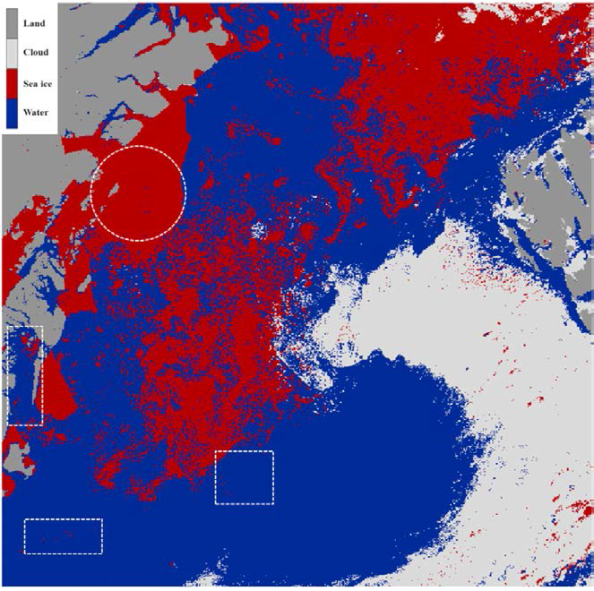 해빙/개빙구역 분류 위성정보 산출물 예시