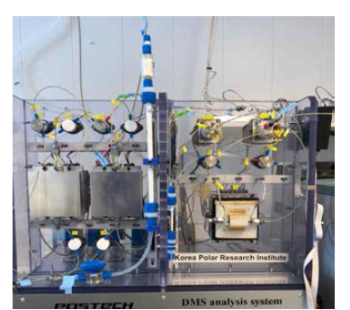 북극다산과학기지 인근 제플린 관측소에 설치한 대기 DMS 분석용 전처리 장치 (설치일자: 2019년 3월)