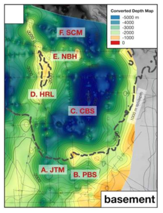 남극 북서부 로스해 대륙경계부 Central Basin의 음향기반암 구조도(Kim et al., unpublished)