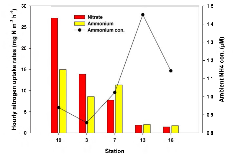 Nitrogen uptake rate and ambient ammonium concentration in Marian Cove