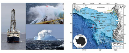 JOIDES Resolution호와 IODP Expedition 374 시추 정점