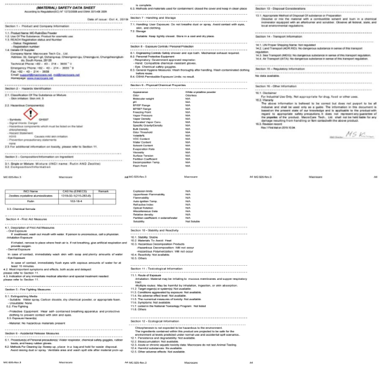 MC-Rutin/Zeo Powder의 MSDS