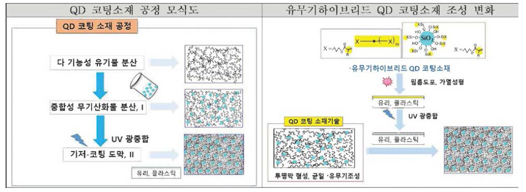 광一경화형 유·무기하이브리드 QD 코팅 소재 개발 모식도