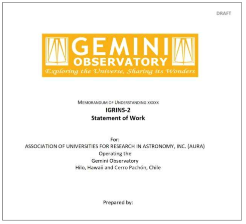IGRINS-2 개발을 위한 업무기술서(SOW) 초안