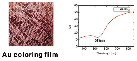 금 나노 컬러링 막 (왼쪽)과 그 막의 광흡수 특성