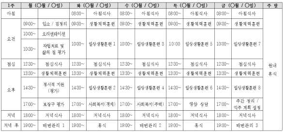 1주차 프로그램 스케줄의 예시