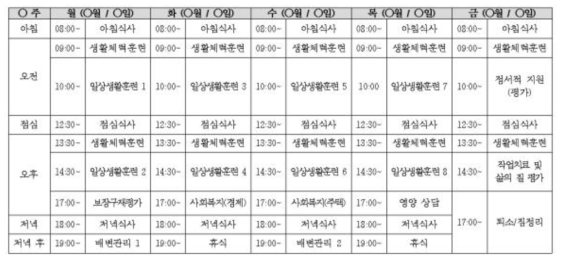 마지막 주 프로그램 스케줄의 예시