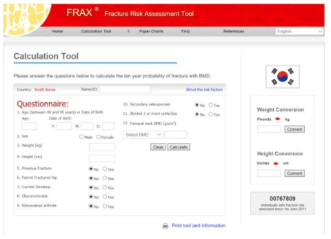 Fracture risk assessment system (http://www.shef.ac.uk/FRAX)