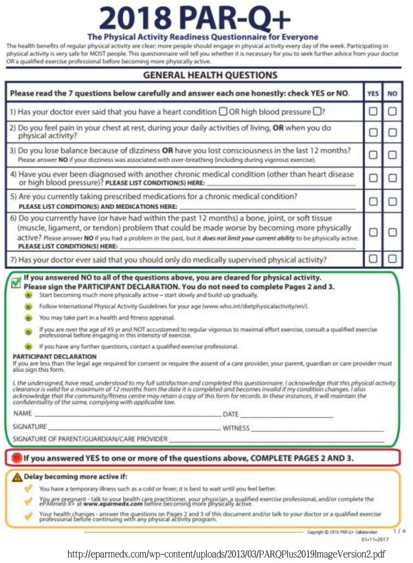 PAR-Q+설문지 예시