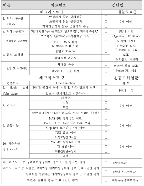 운동위험도 평가 체크리스트