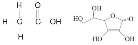 acetic acid(좌)와 ascorbic acid(우)의 분자구조