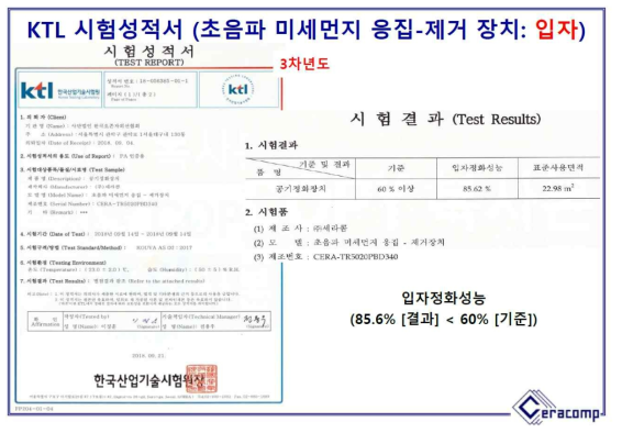 KTL 시험성적서 – 초음파 미세먼지 응집-제거 장치 (입자)