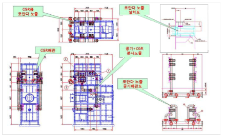 CGR노즐을 적용한 생활폐기물 소각로 도면