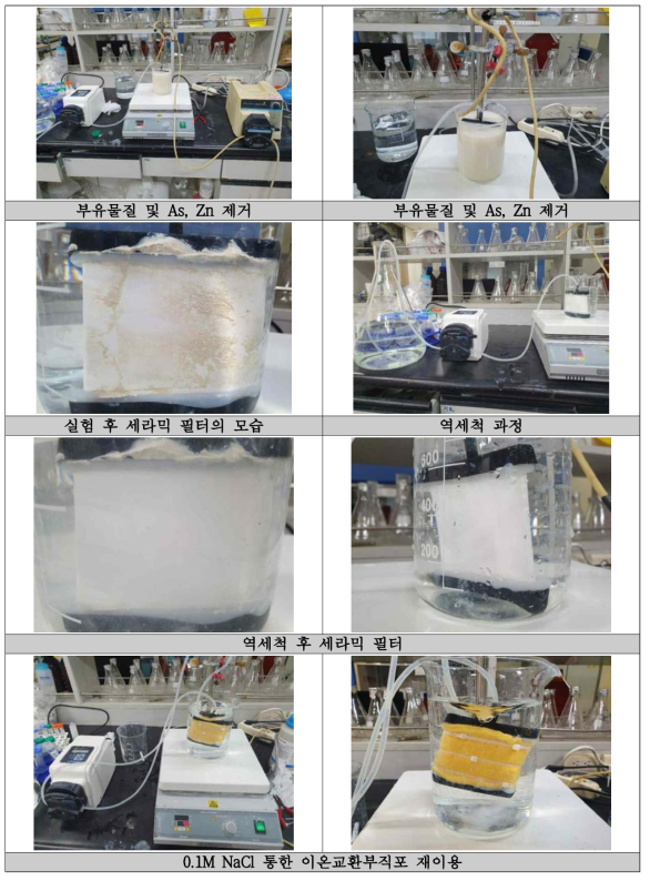 IEF+세라믹 필터를 이용한 pH에 따른 중금속(As, Zn) 및 SS 제거 실험 사진