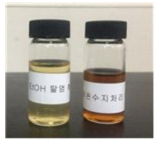 EtOH 이용 탈염액 vs 이온수지처리 액 색비교