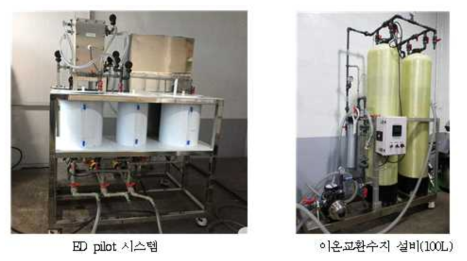 E사의 ED pilot 시스템과 이온교환수지 설비