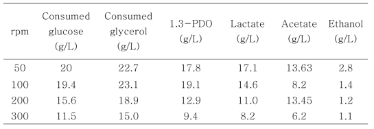 교반속도에 따른 L. reuteri CH53 균주 배양 결과