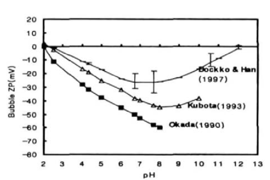 pH에 따른 기포의 zeta potential