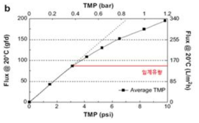 임계유량시험. TMP는 흡입압력(음압)