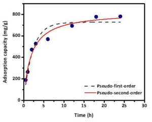 탄소-금속 산화물 복합체의 흡착 속도 및 흡착 속도 모델 피팅 결과