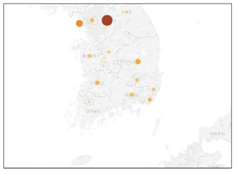 2016년 행정처분 데이터 개소에 따른 시각화